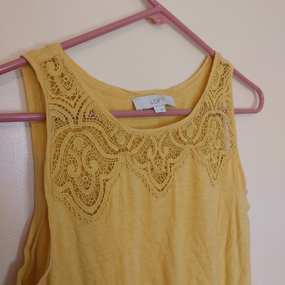 LOFT Size Small S Yellow Sleeveless Tank Top Lace Detailing Boho Festival - Picture 7 of 8